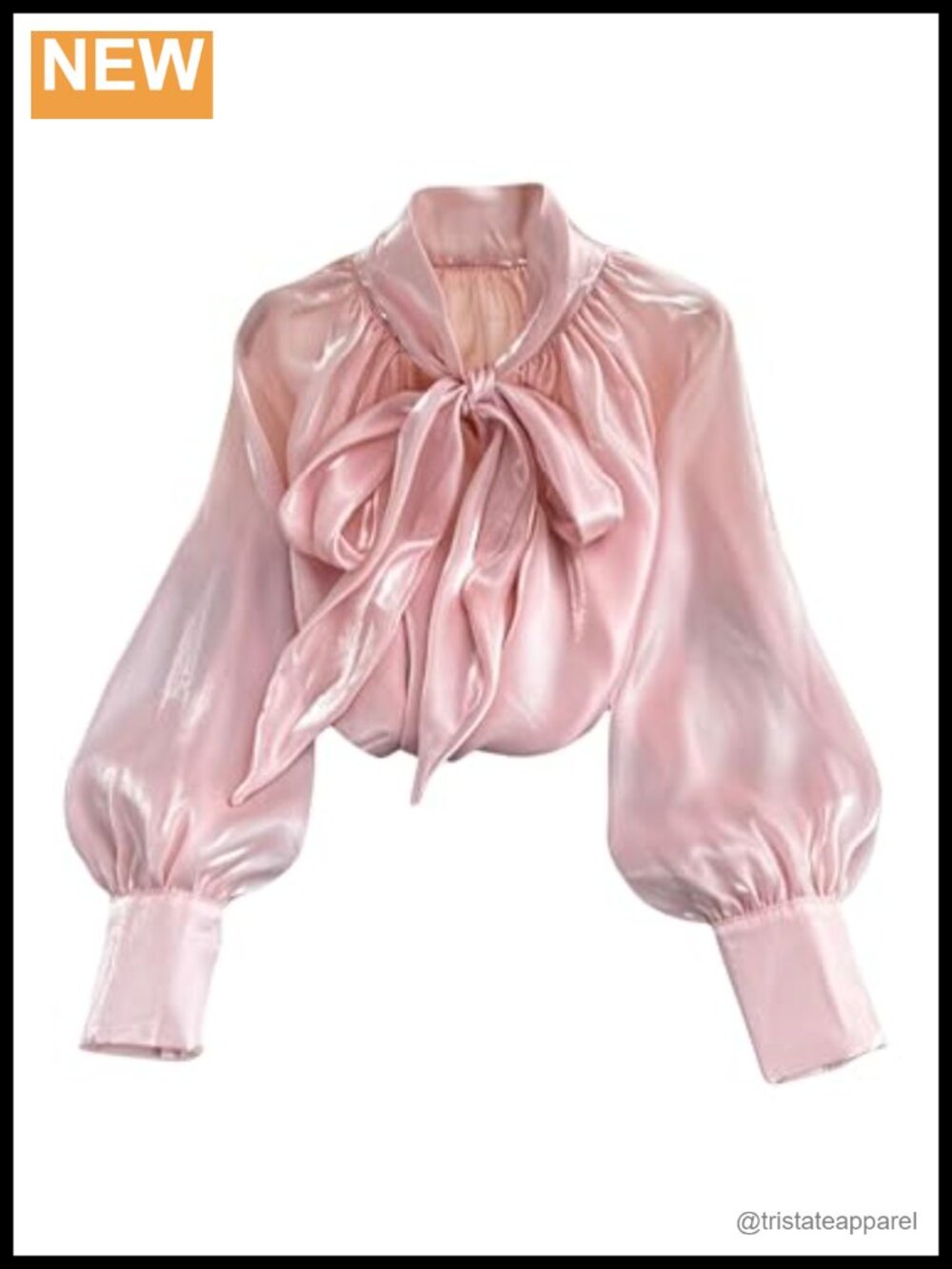 Womens Satin Blouse Tie Neck Lantern Sleeve Oversized Dressy Top
